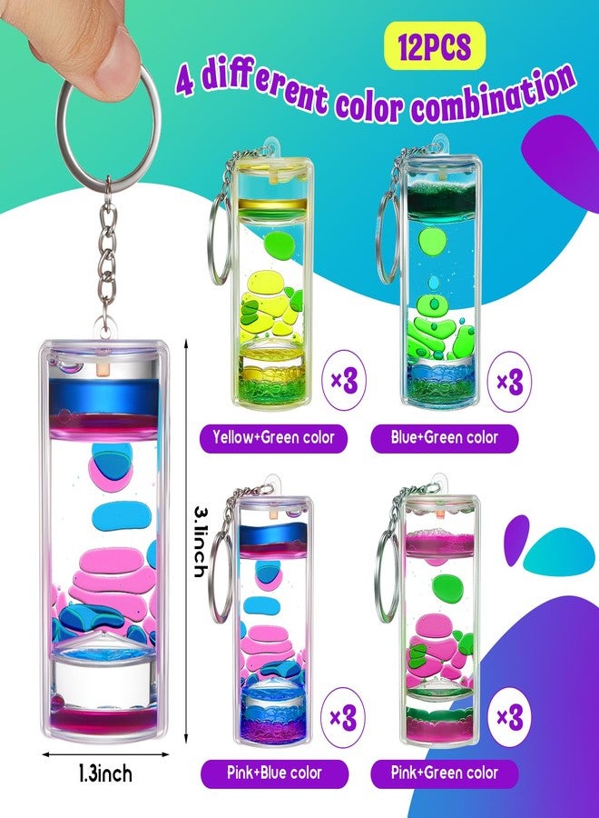 Equsion 12 Pcs Liquid Keychains Motion Bubbler Sensory Toys Liquid Timers End of Year Student Gifts (Vibrant Color) - Image 2